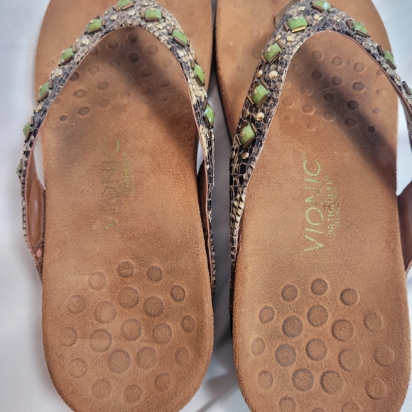Vionic Floriana Brown Snakeskin Jewel Sandals Flipflops Women's Size 9 - Picture 8 of 8